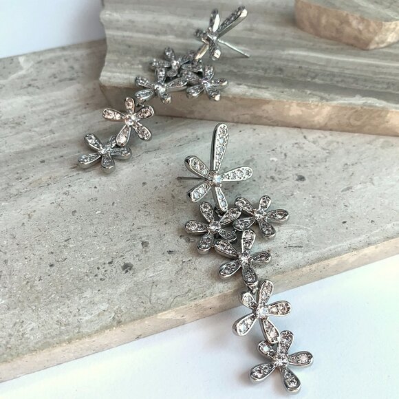 NEW ~ Anthropologie Shashi Delicate Pave Crystal Cascading Flower Earrings - Picture 4 of 11